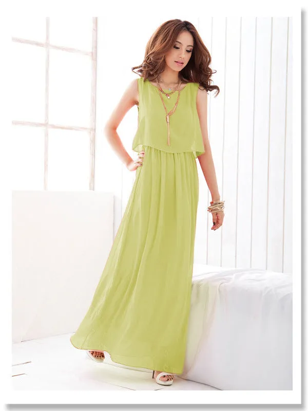 2018 Brand Women Boho Maxi Dress Chiffon Sleeveless Summer vestidos Beach Casual Maxi Dress Long Dress Top Party Sundress S-XXXL