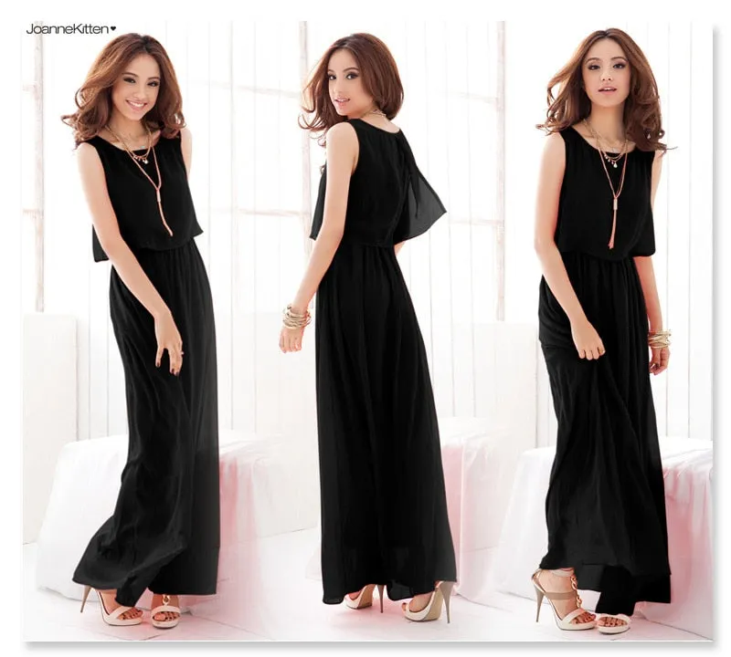 2018 Brand Women Boho Maxi Dress Chiffon Sleeveless Summer vestidos Beach Casual Maxi Dress Long Dress Top Party Sundress S-XXXL