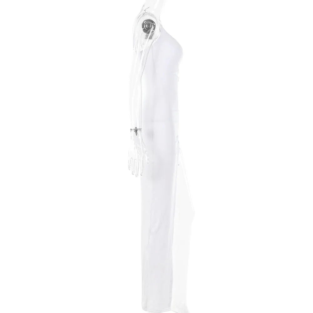 Artifact Drawstring High Slit One Shoulder Slim Bodycon Maxi Dress