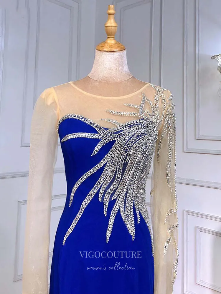 Beaded Prom Dresses Long Sleeve Evening Dresses 21216