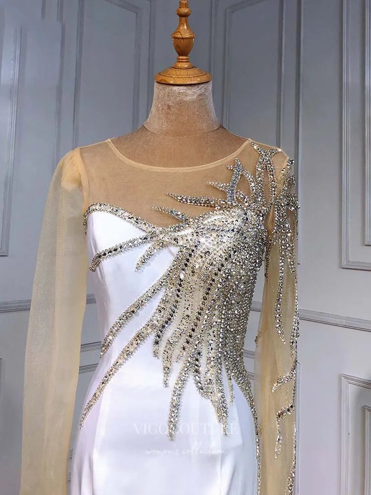 Beaded Prom Dresses Long Sleeve Evening Dresses 21216