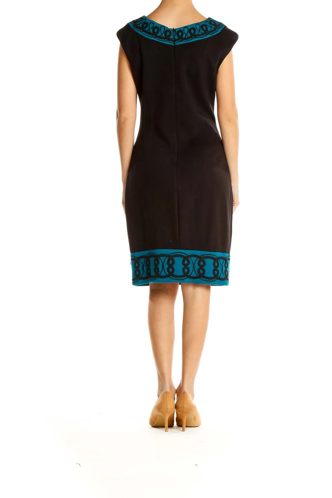 Black Teal-Trimmed Sheath Dress