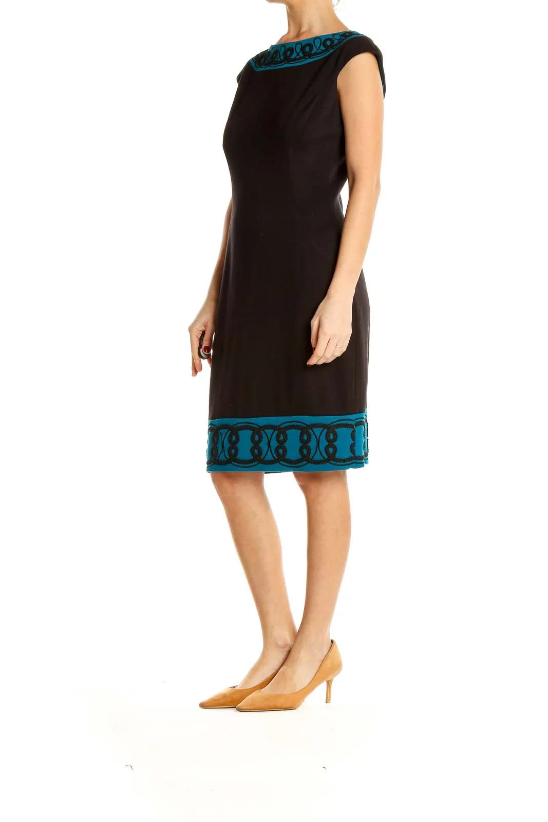 Black Teal-Trimmed Sheath Dress