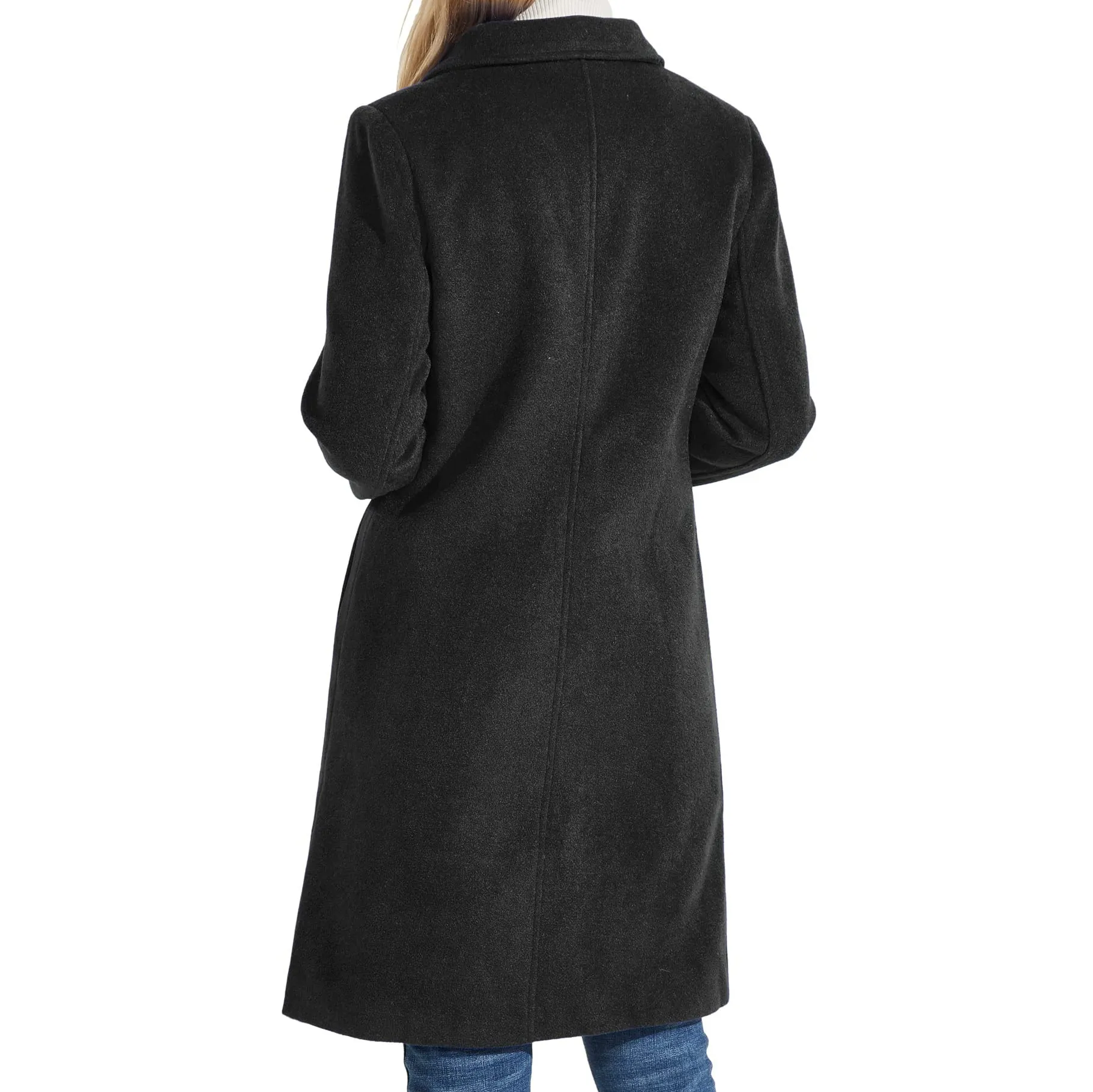 Chouyatou Women's Fall Winter Elegant Single Breasted Long Wool Coat Overcoat