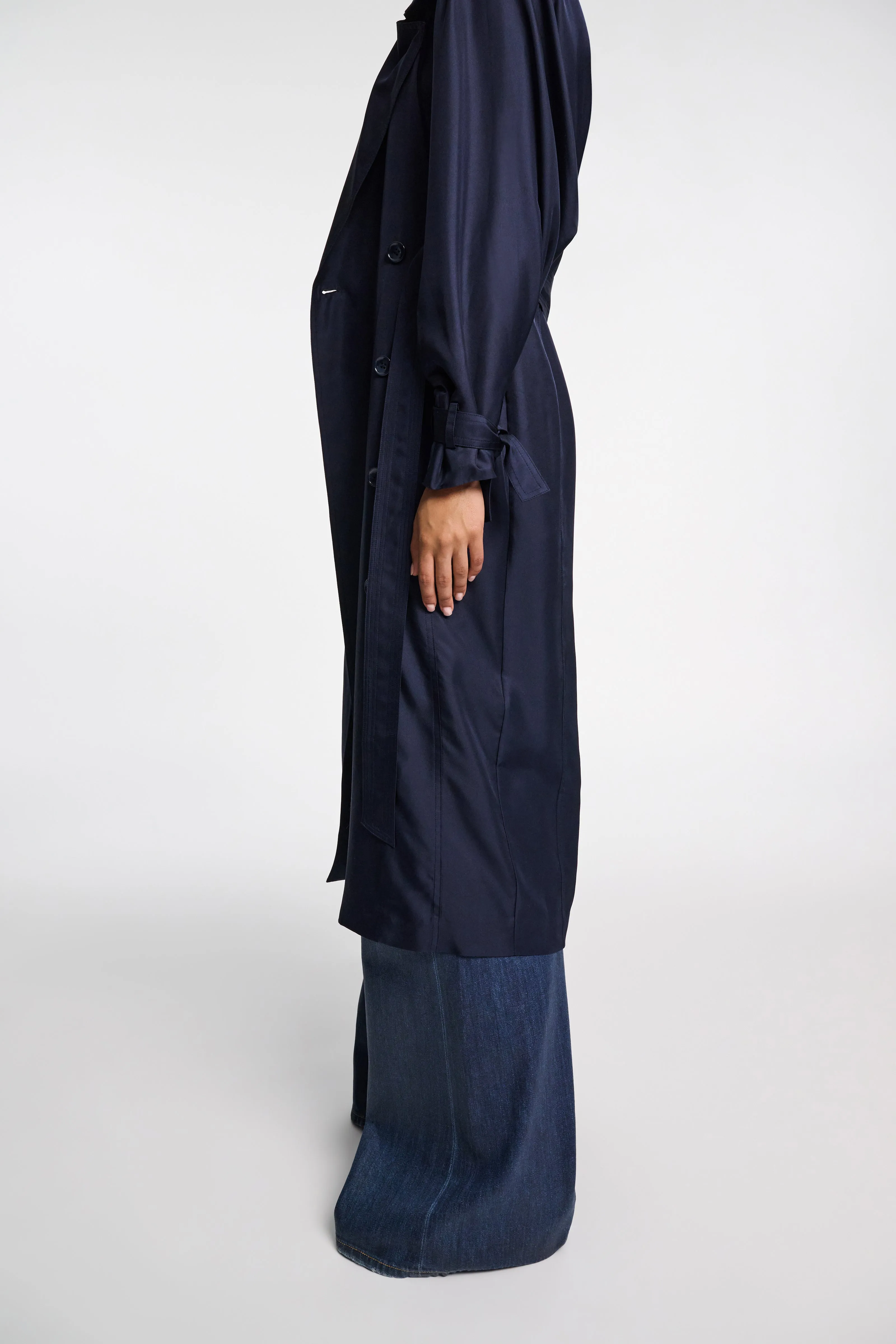 Dorothee Schumacher Double-Breasted Trench Coat Dress in Navy