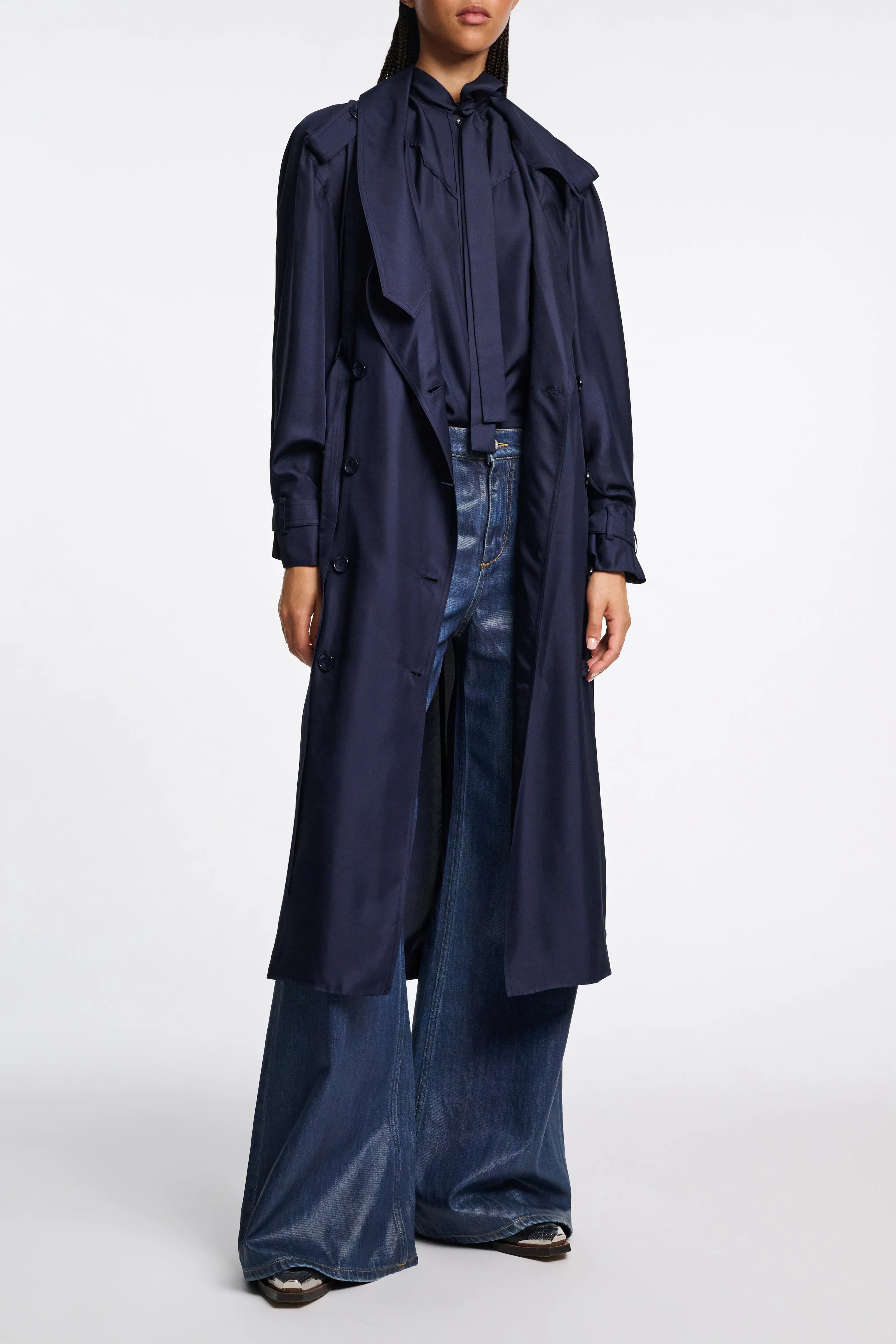 Dorothee Schumacher Double-Breasted Trench Coat Dress in Navy