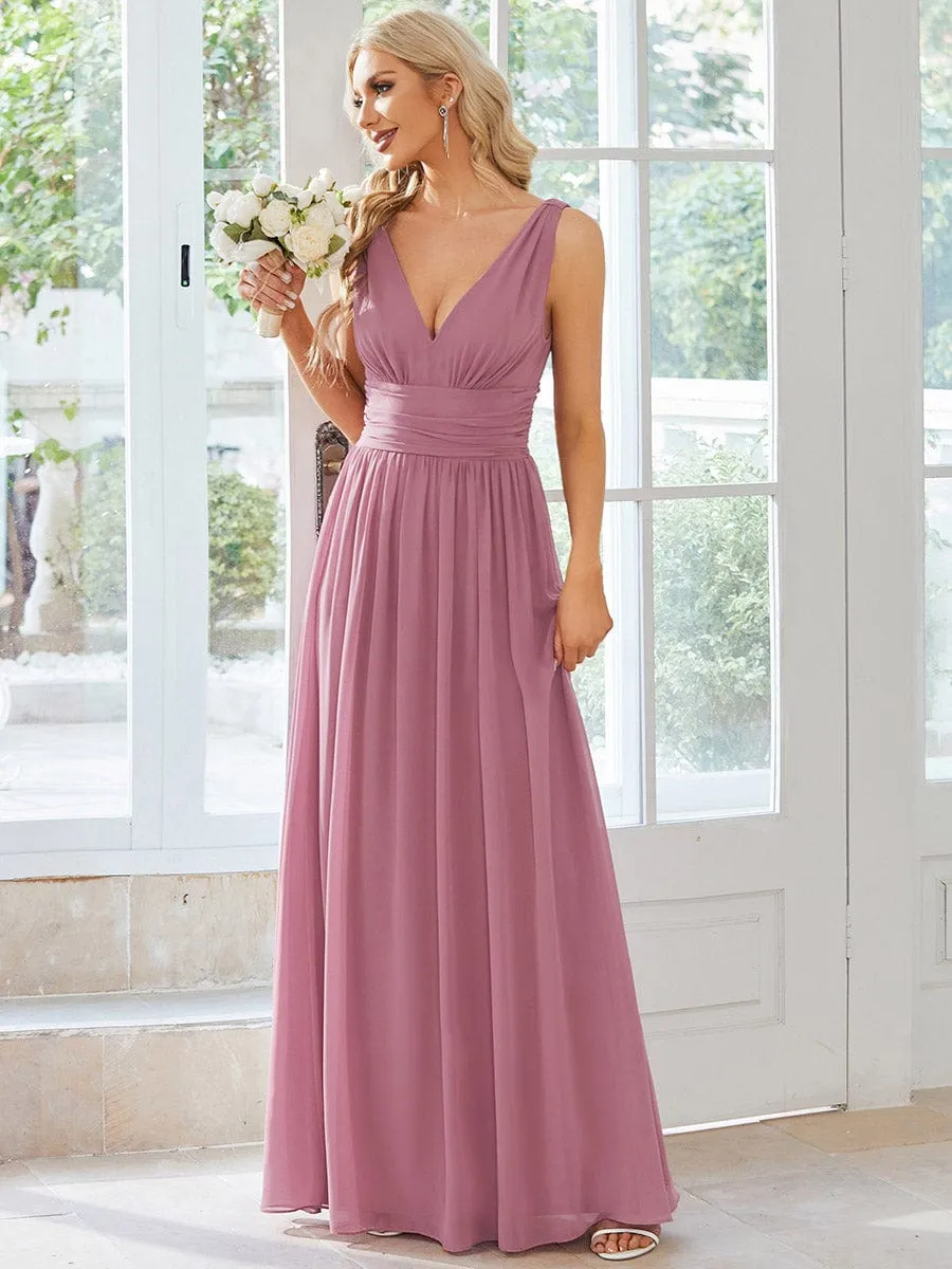 Elegant Sleeveless V-Neck Maxi Chiffon Bridesmaid Dress
