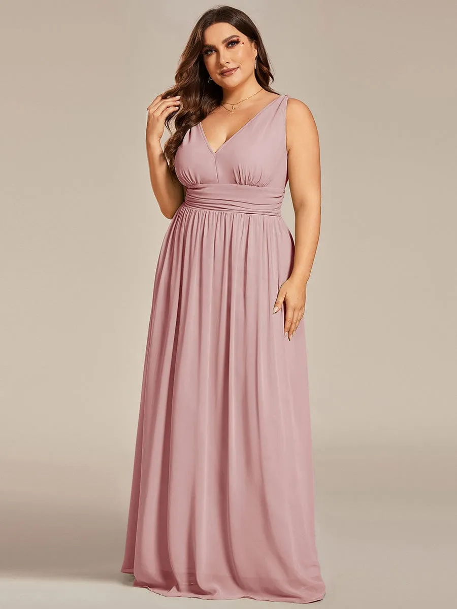 Elegant Sleeveless V-Neck Maxi Chiffon Bridesmaid Dress