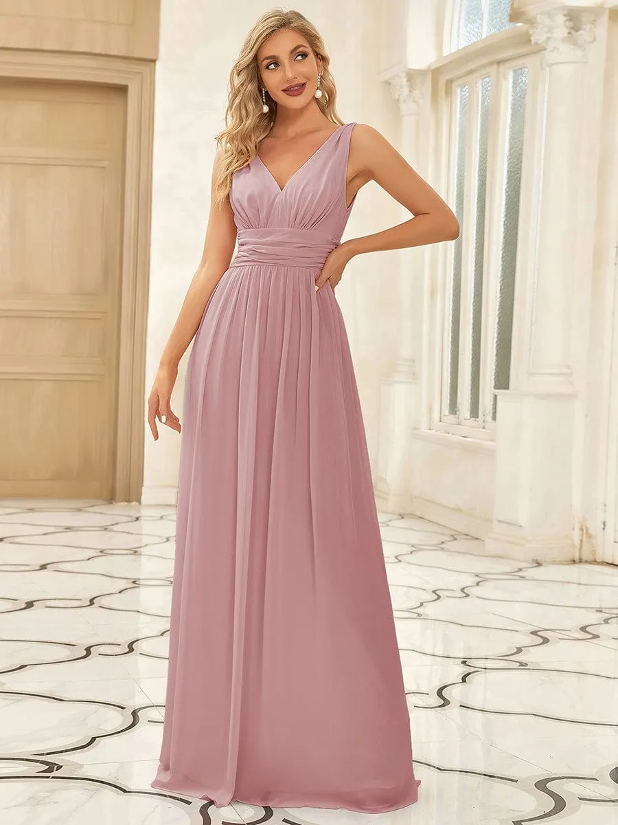 Elegant Sleeveless V-Neck Maxi Chiffon Bridesmaid Dress