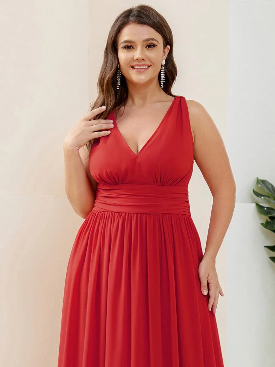 Elegant Sleeveless V-Neck Maxi Chiffon Bridesmaid Dress