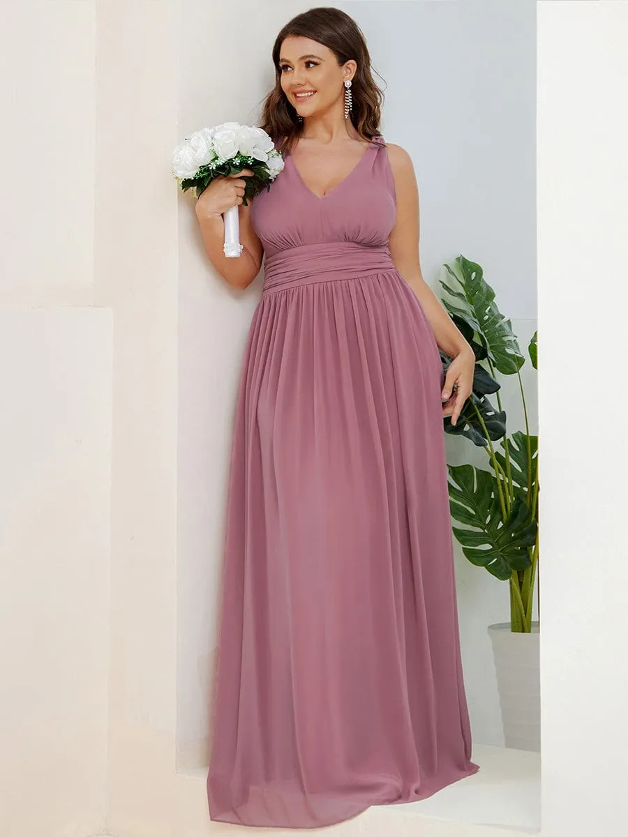 Elegant Sleeveless V-Neck Maxi Chiffon Bridesmaid Dress