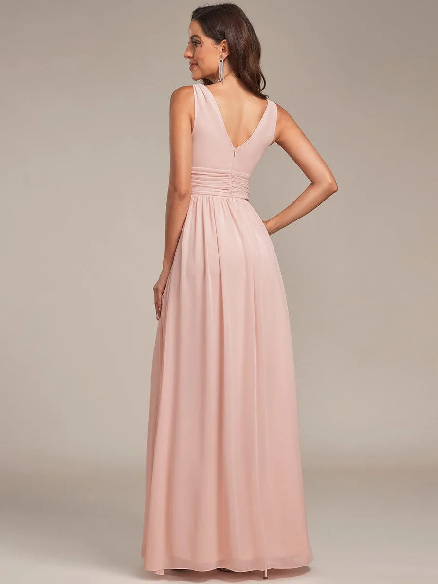 Elegant Sleeveless V-Neck Maxi Chiffon Bridesmaid Dress