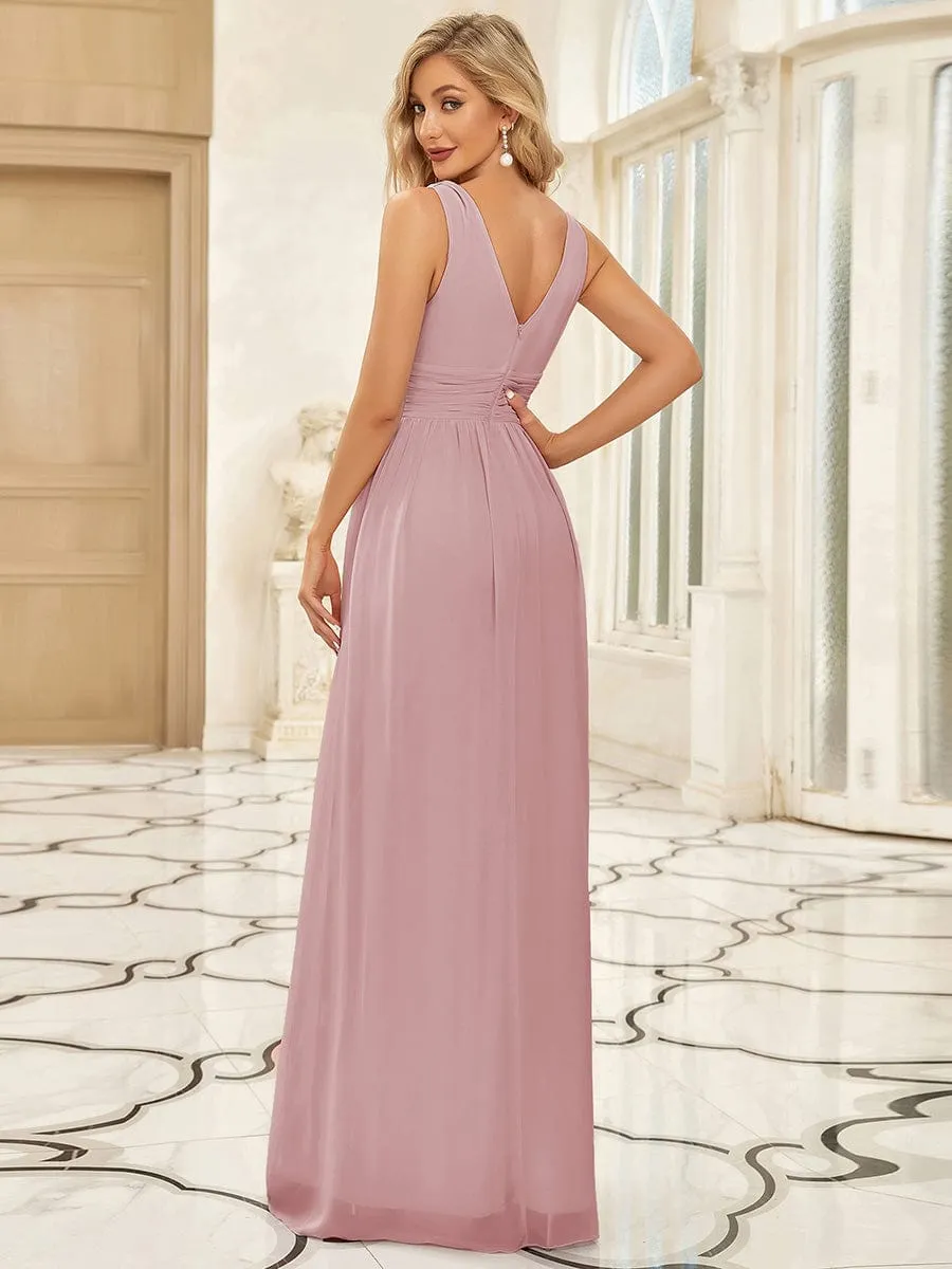 Elegant Sleeveless V-Neck Maxi Chiffon Bridesmaid Dress