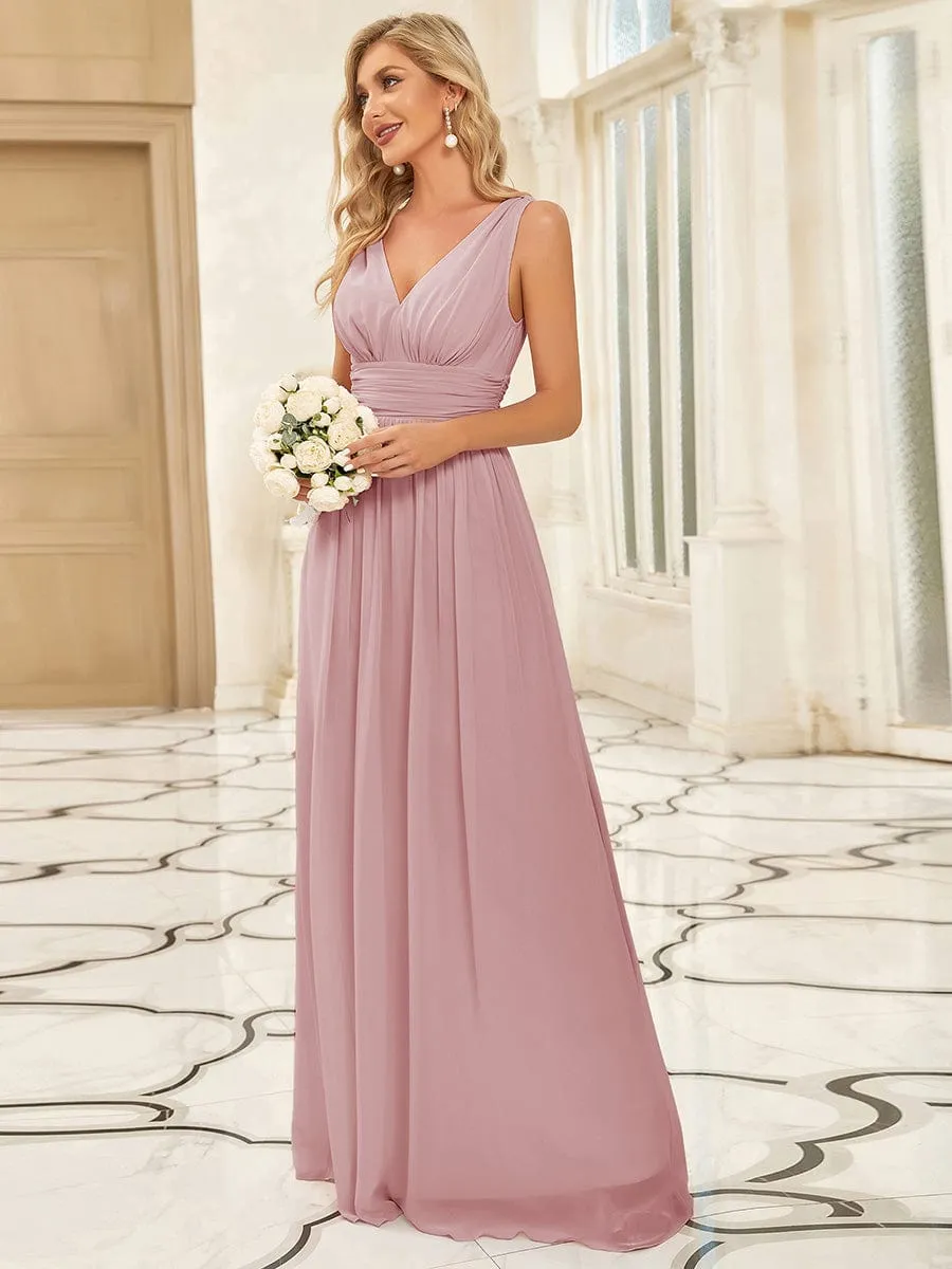 Elegant Sleeveless V-Neck Maxi Chiffon Bridesmaid Dress