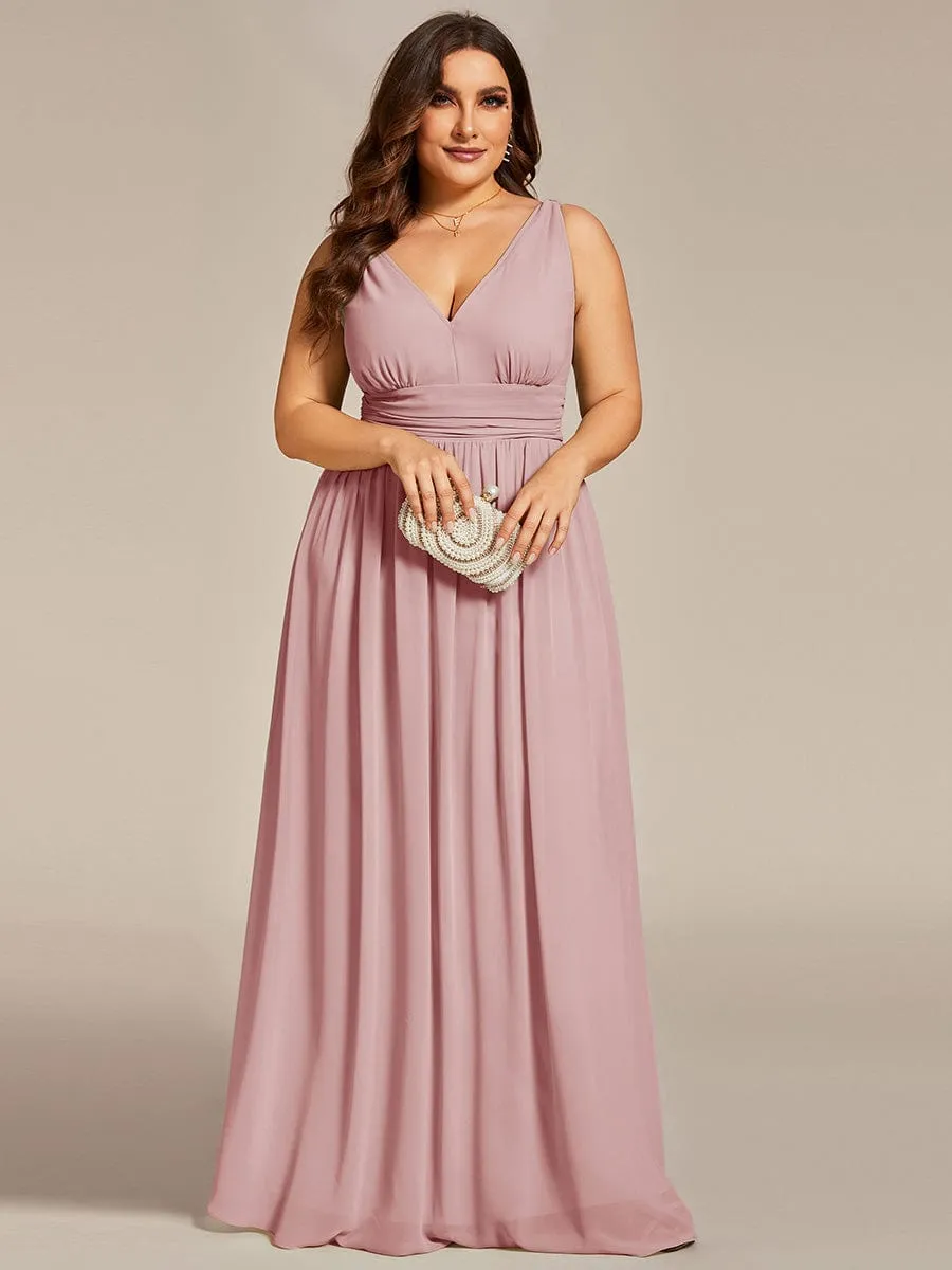 Elegant Sleeveless V-Neck Maxi Chiffon Bridesmaid Dress