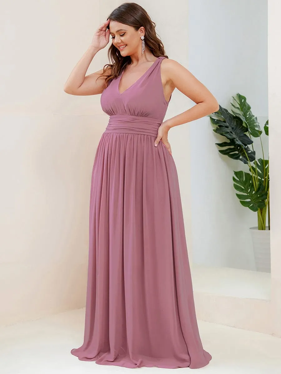 Elegant Sleeveless V-Neck Maxi Chiffon Bridesmaid Dress