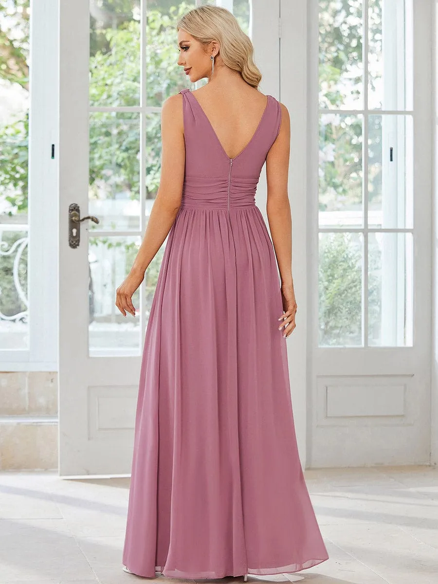 Elegant Sleeveless V-Neck Maxi Chiffon Bridesmaid Dress