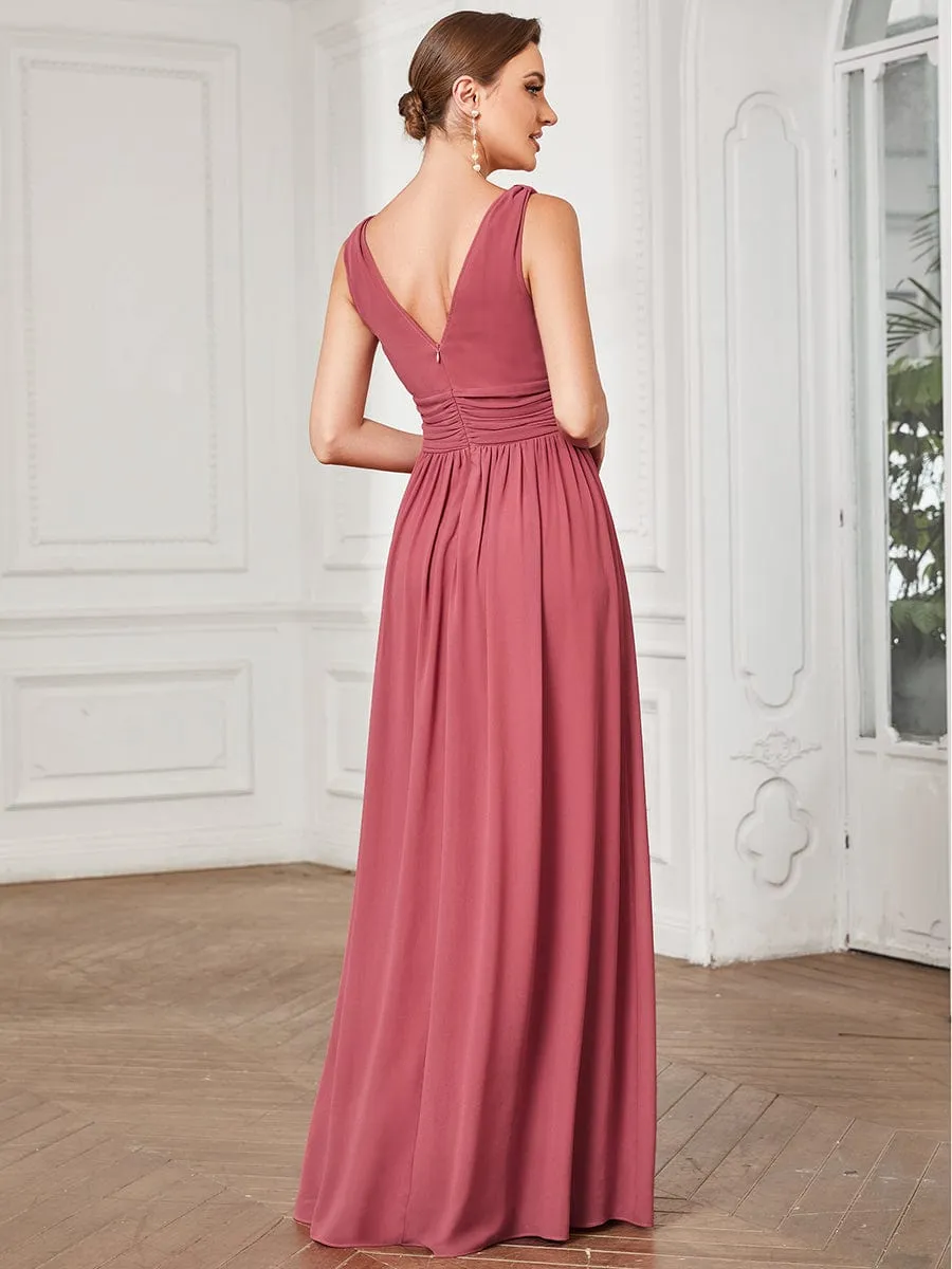 Elegant Sleeveless V-Neck Maxi Chiffon Bridesmaid Dress
