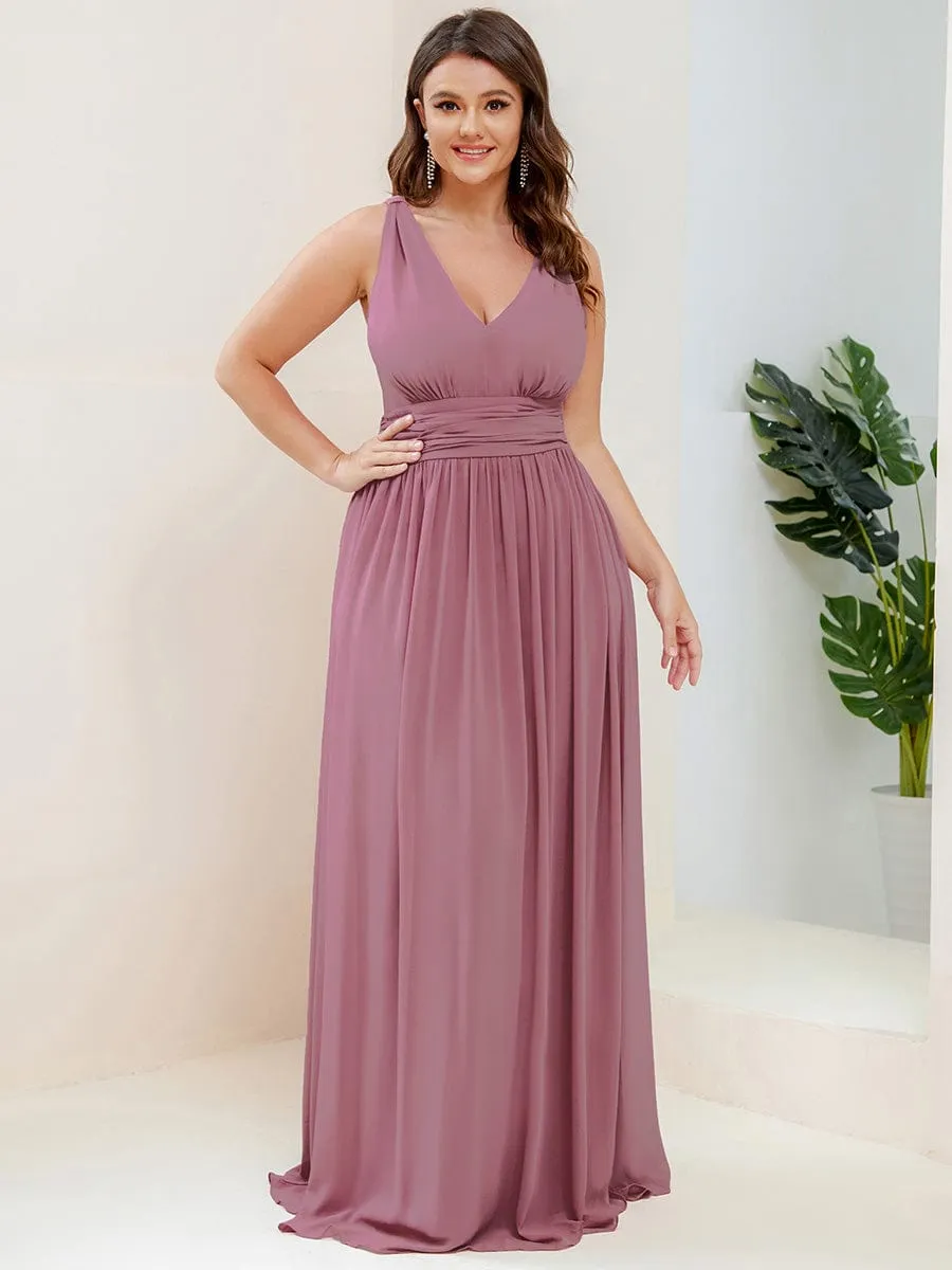 Elegant Sleeveless V-Neck Maxi Chiffon Bridesmaid Dress