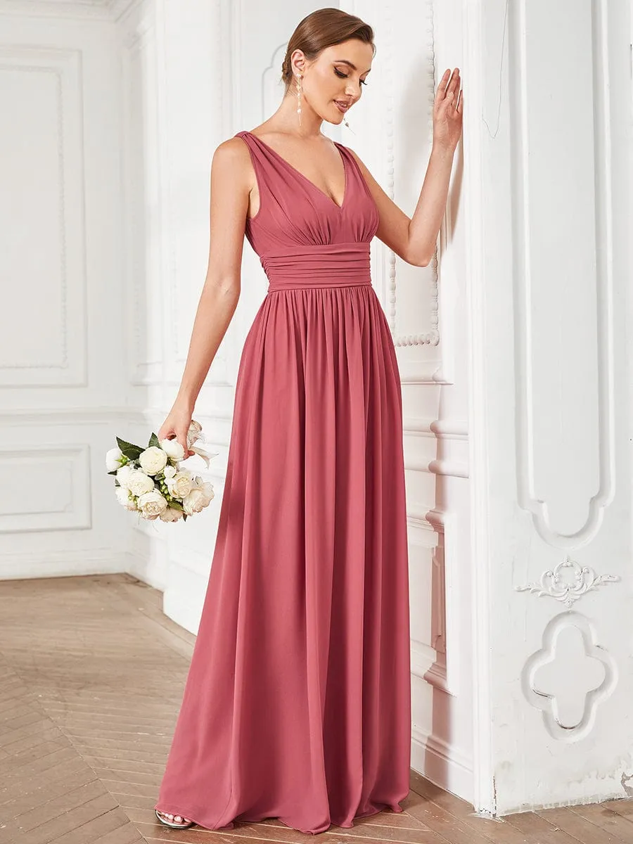 Elegant Sleeveless V-Neck Maxi Chiffon Bridesmaid Dress