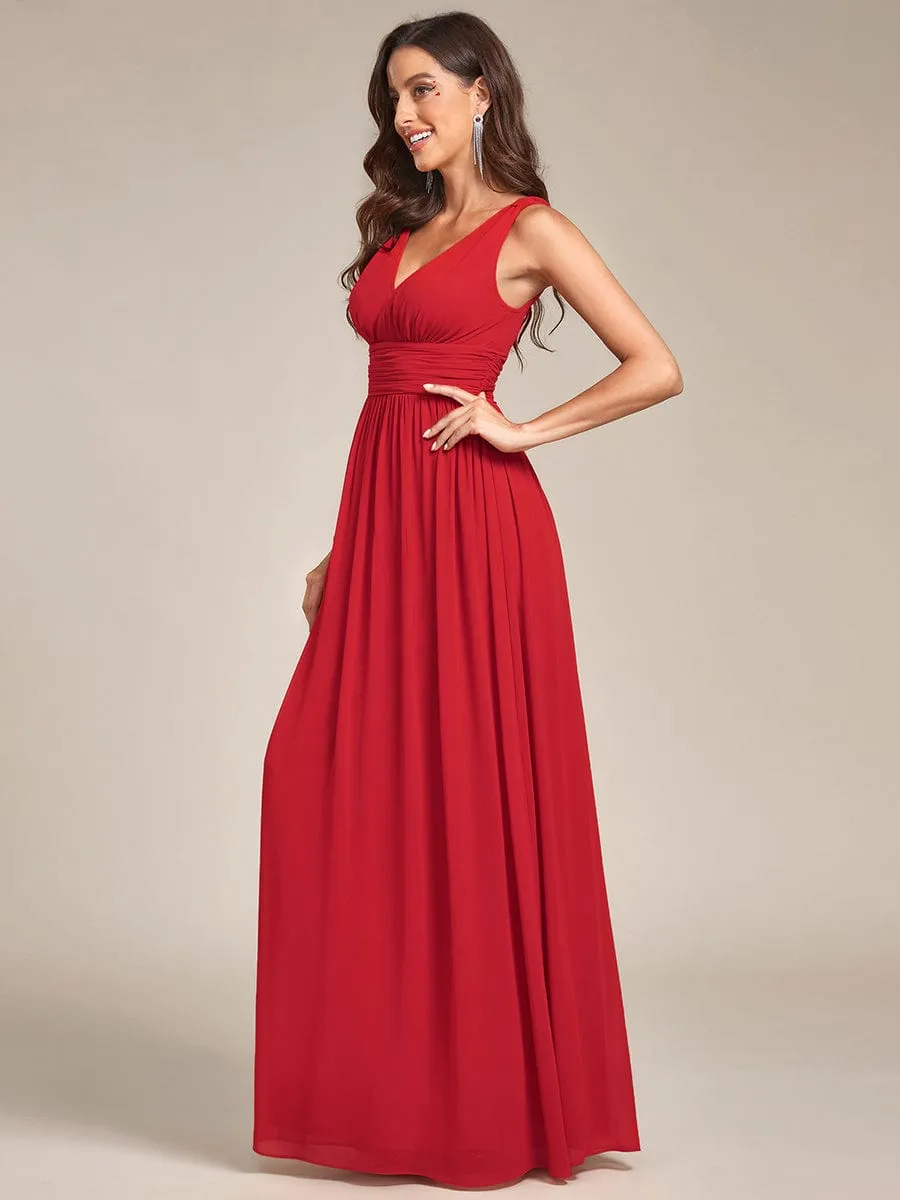 Elegant Sleeveless V-Neck Maxi Chiffon Bridesmaid Dress