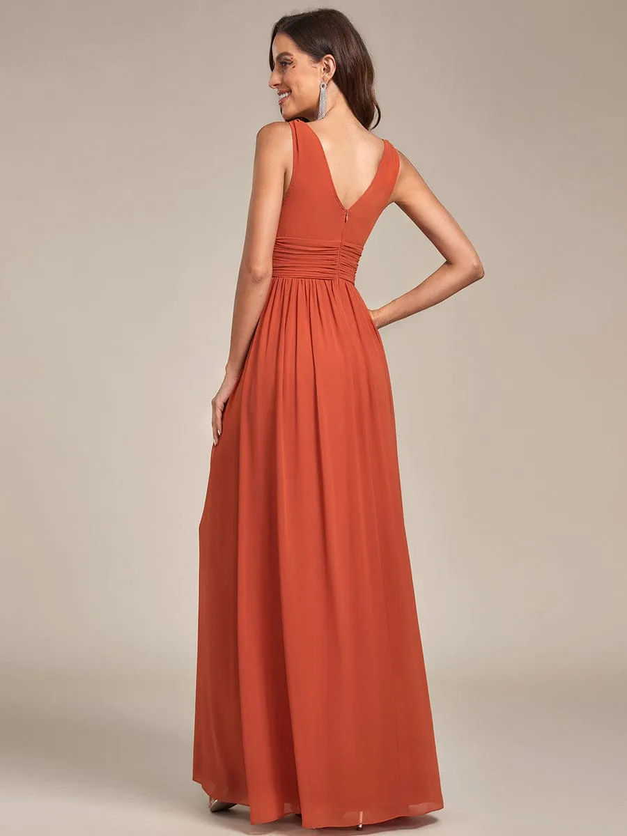 Elegant Sleeveless V-Neck Maxi Chiffon Bridesmaid Dress