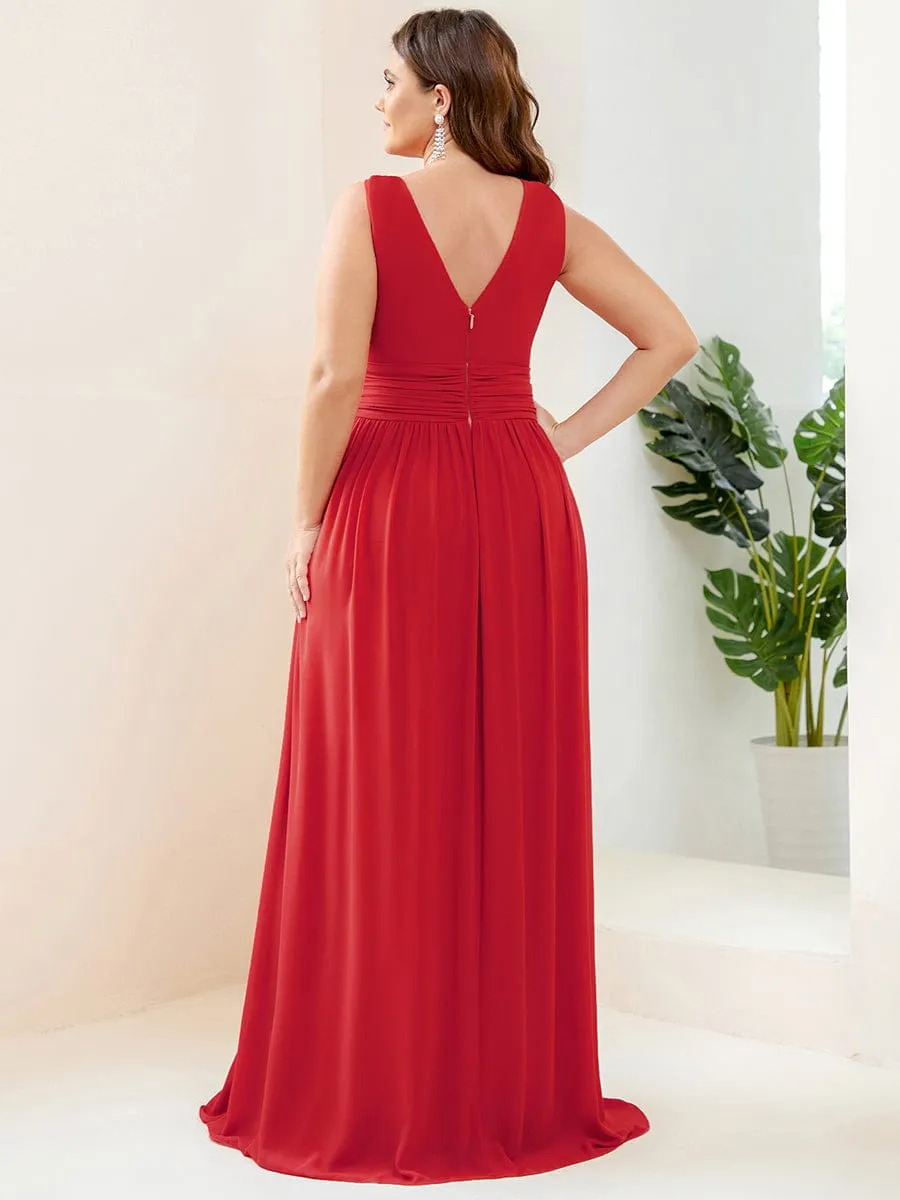 Elegant Sleeveless V-Neck Maxi Chiffon Bridesmaid Dress