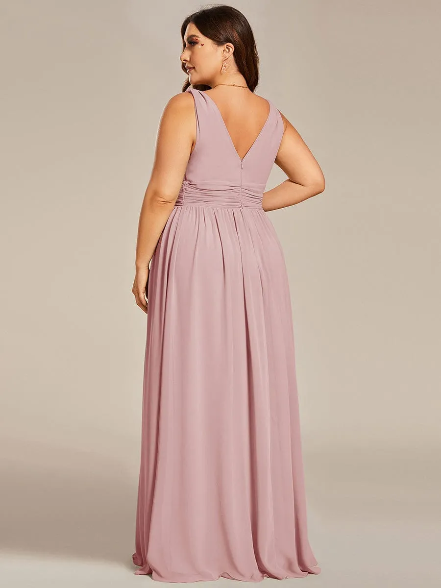 Elegant Sleeveless V-Neck Maxi Chiffon Bridesmaid Dress