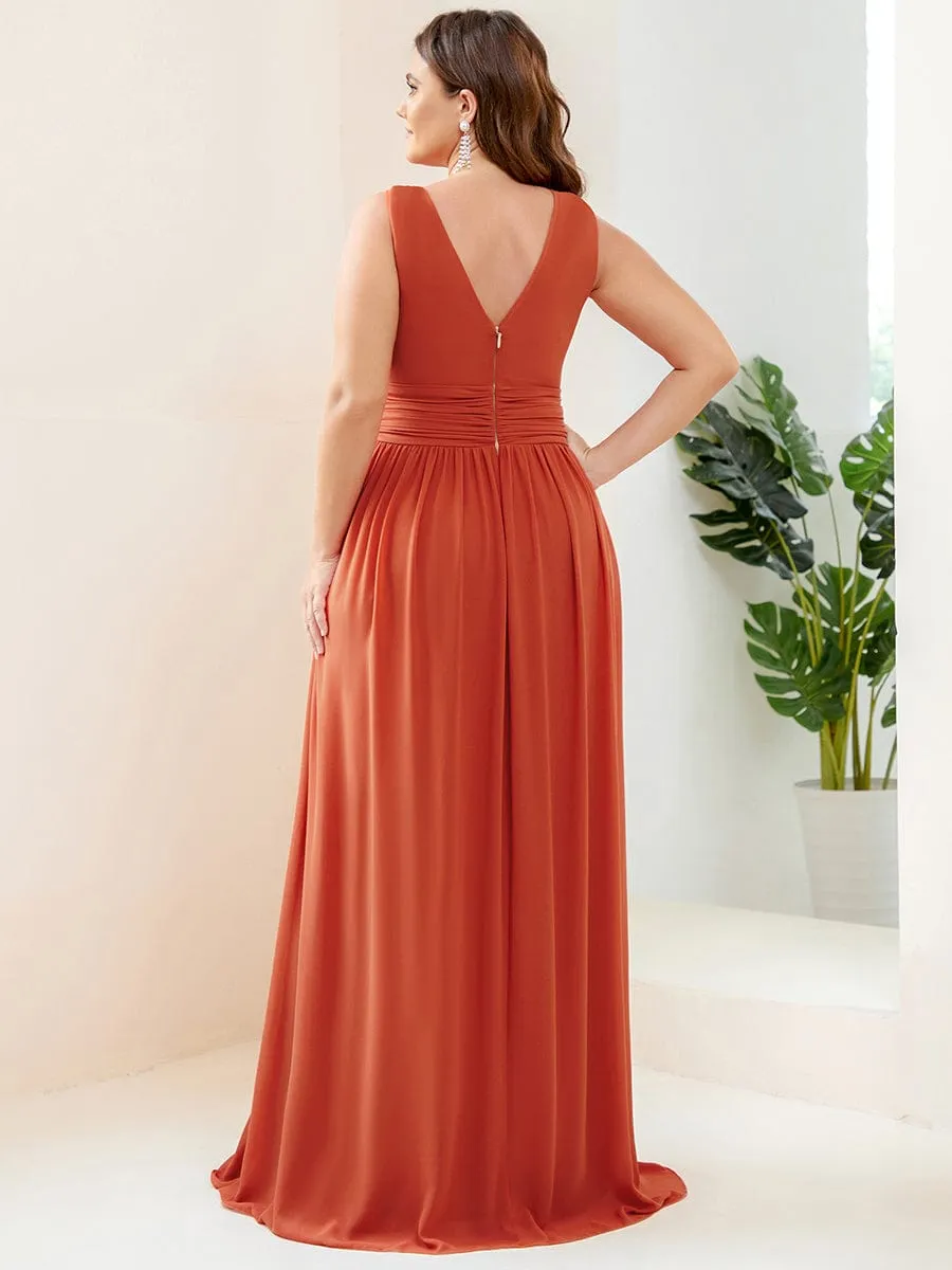 Elegant Sleeveless V-Neck Maxi Chiffon Bridesmaid Dress