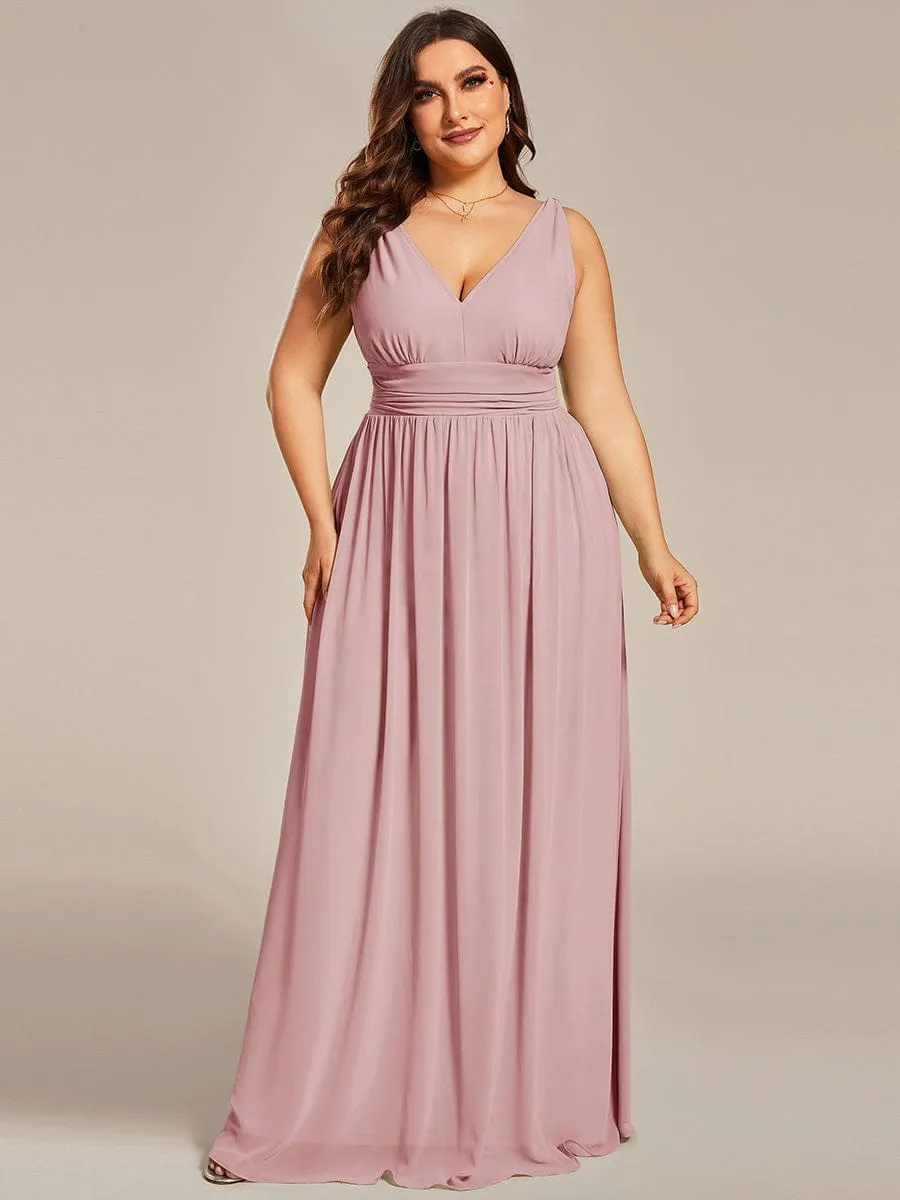 Elegant Sleeveless V-Neck Maxi Chiffon Bridesmaid Dress