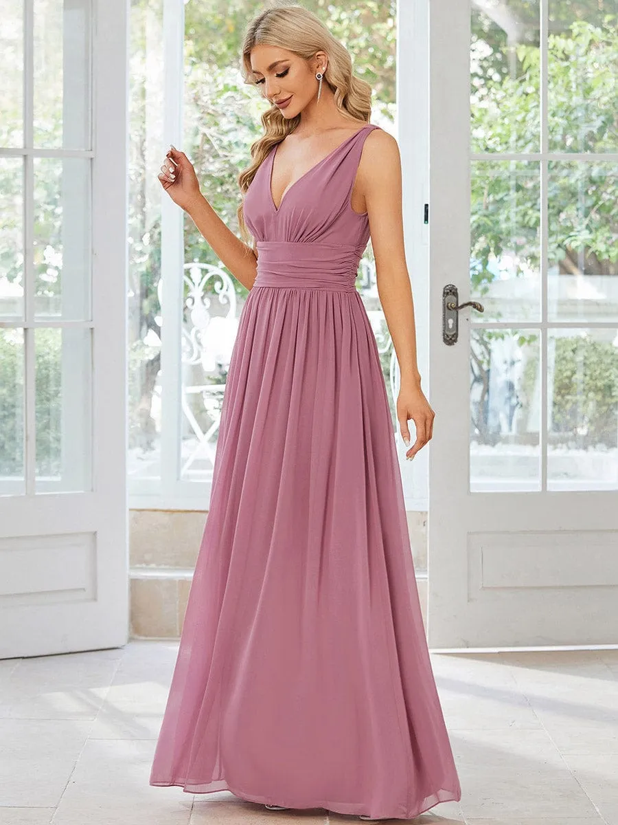 Elegant Sleeveless V-Neck Maxi Chiffon Bridesmaid Dress