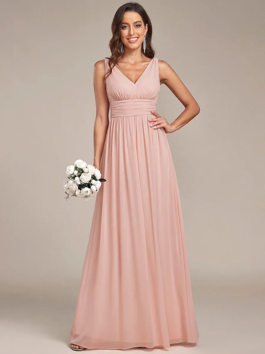 Elegant Sleeveless V-Neck Maxi Chiffon Bridesmaid Dress