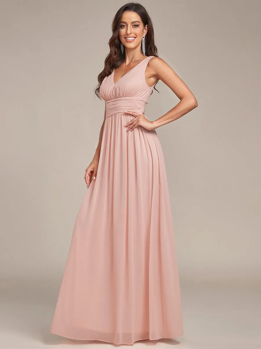 Elegant Sleeveless V-Neck Maxi Chiffon Bridesmaid Dress