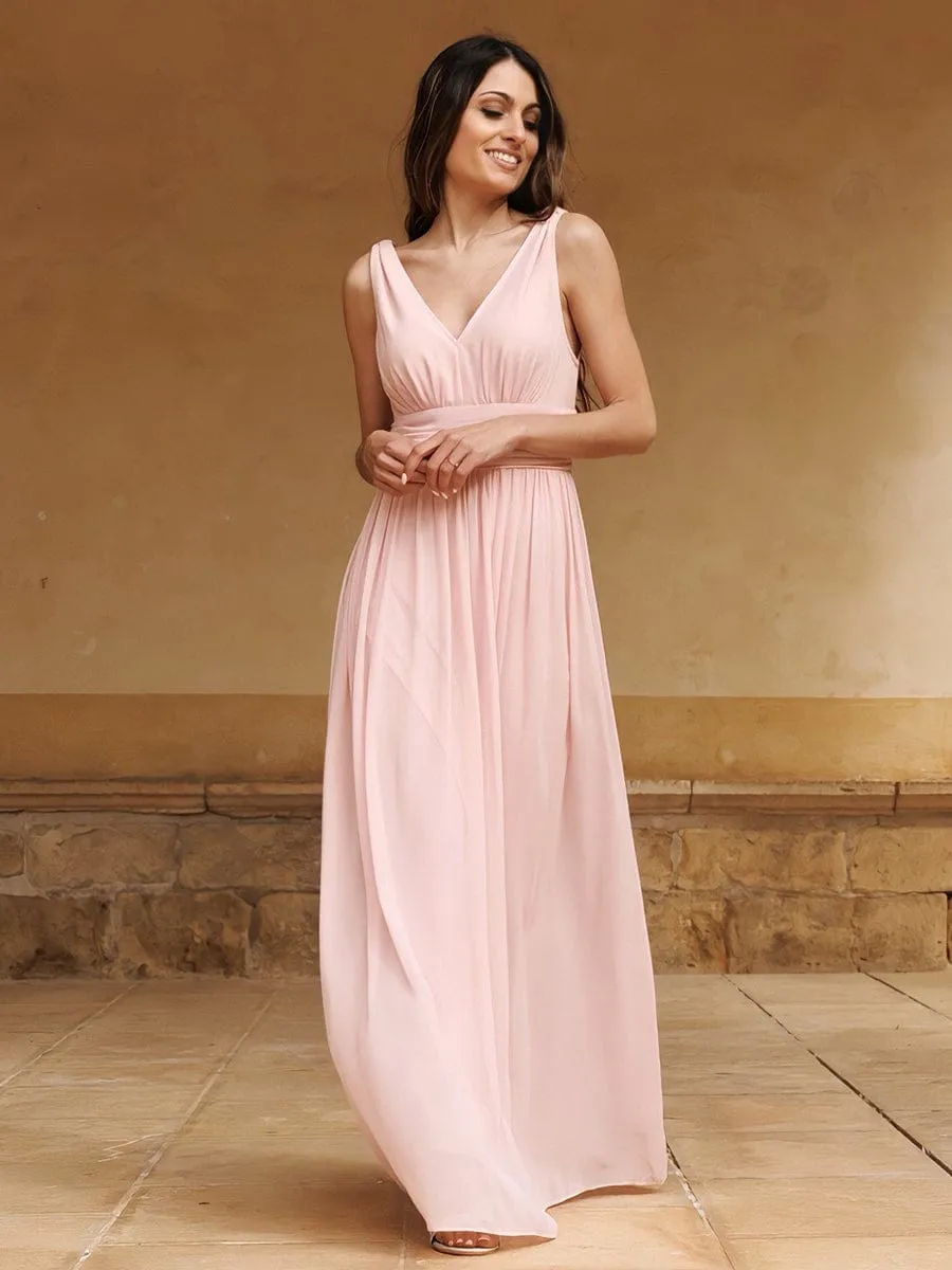 Elegant Sleeveless V-Neck Maxi Chiffon Bridesmaid Dress