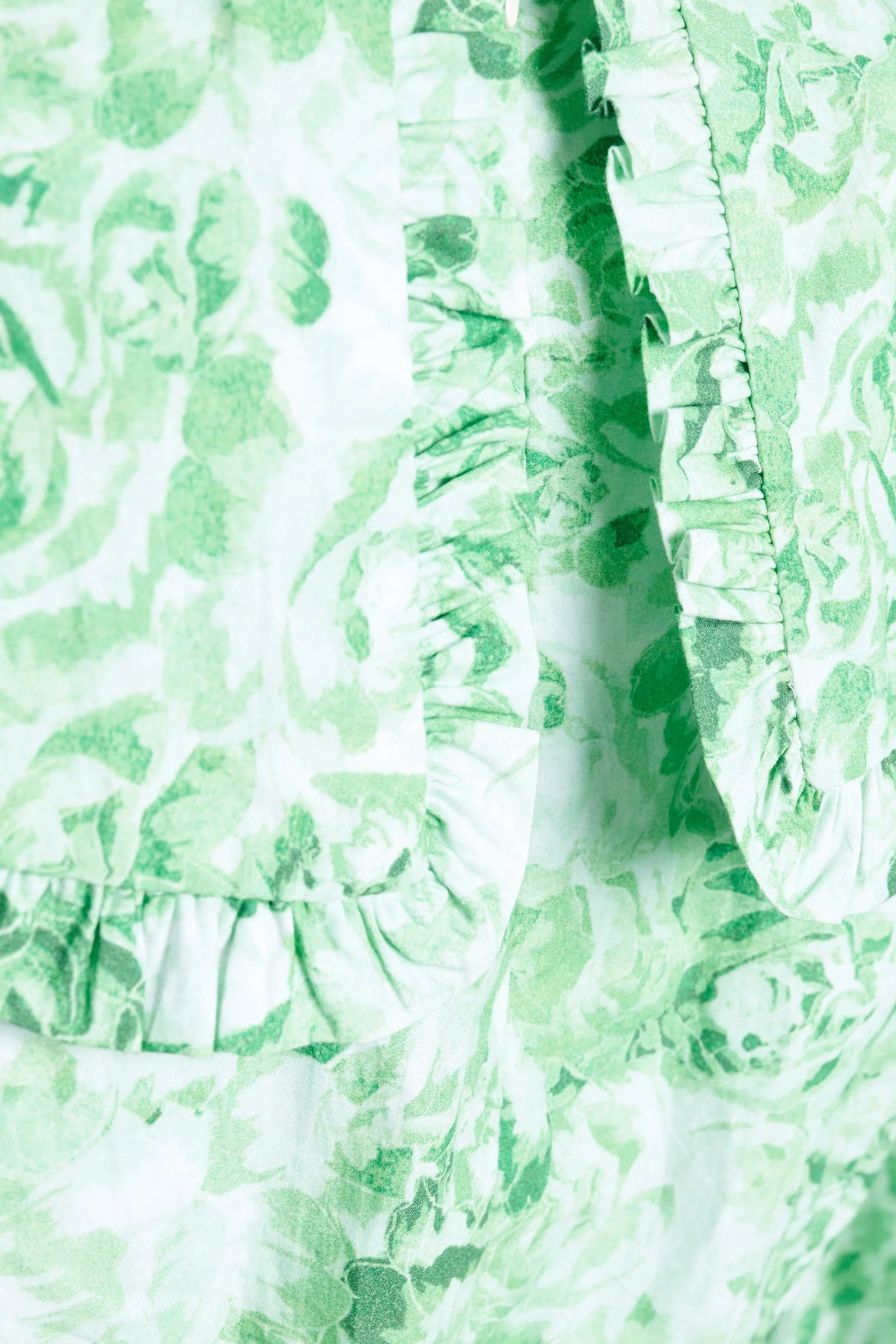 Green Cotton Poplin Floral Mini Dress