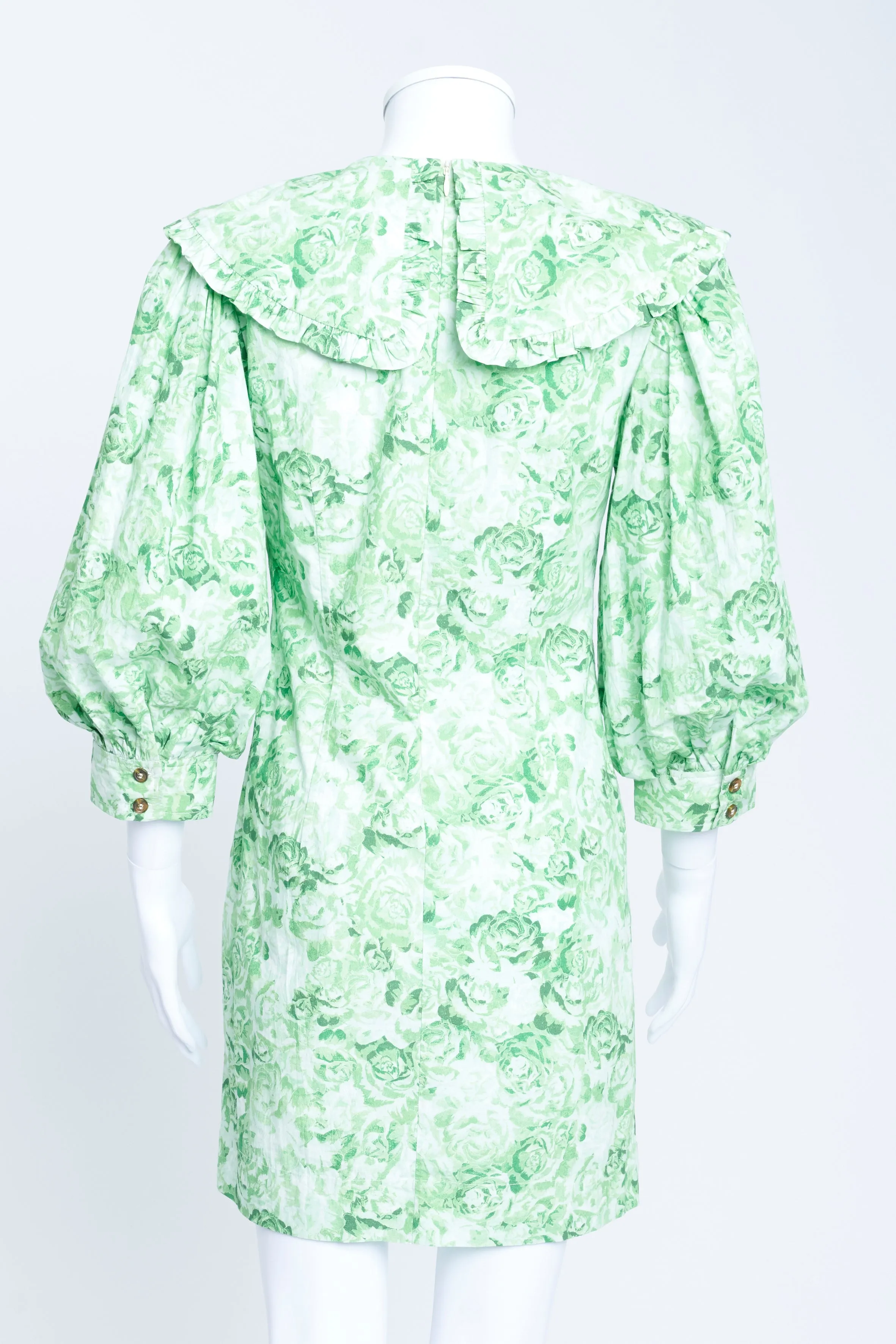 Green Cotton Poplin Floral Mini Dress