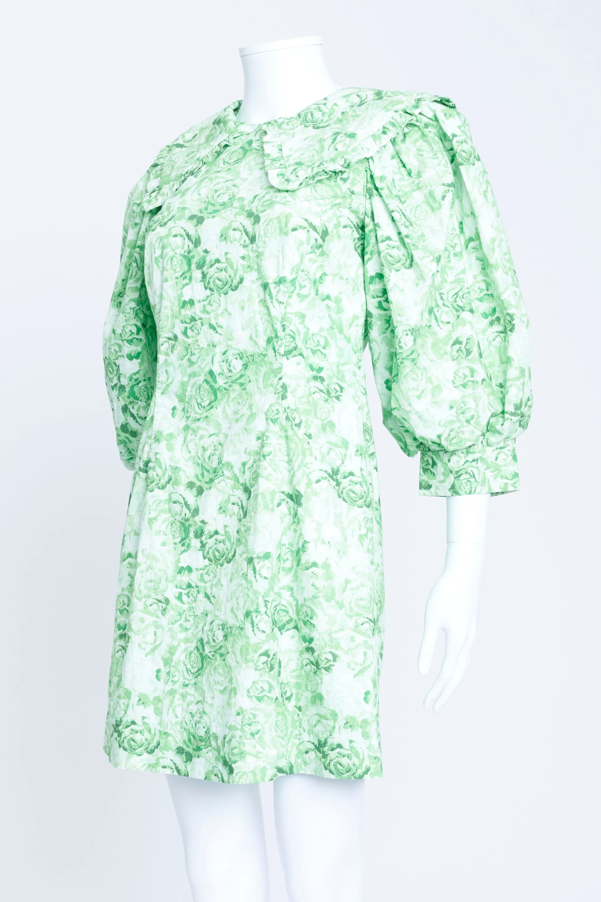 Green Cotton Poplin Floral Mini Dress