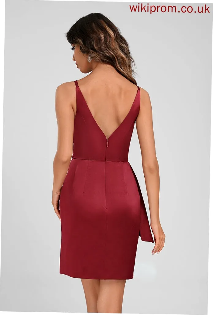 Homecoming Dresses V-neck Sheath/Column Cascading Short/Mini Judith Ruffles Satin Homecoming With Dress