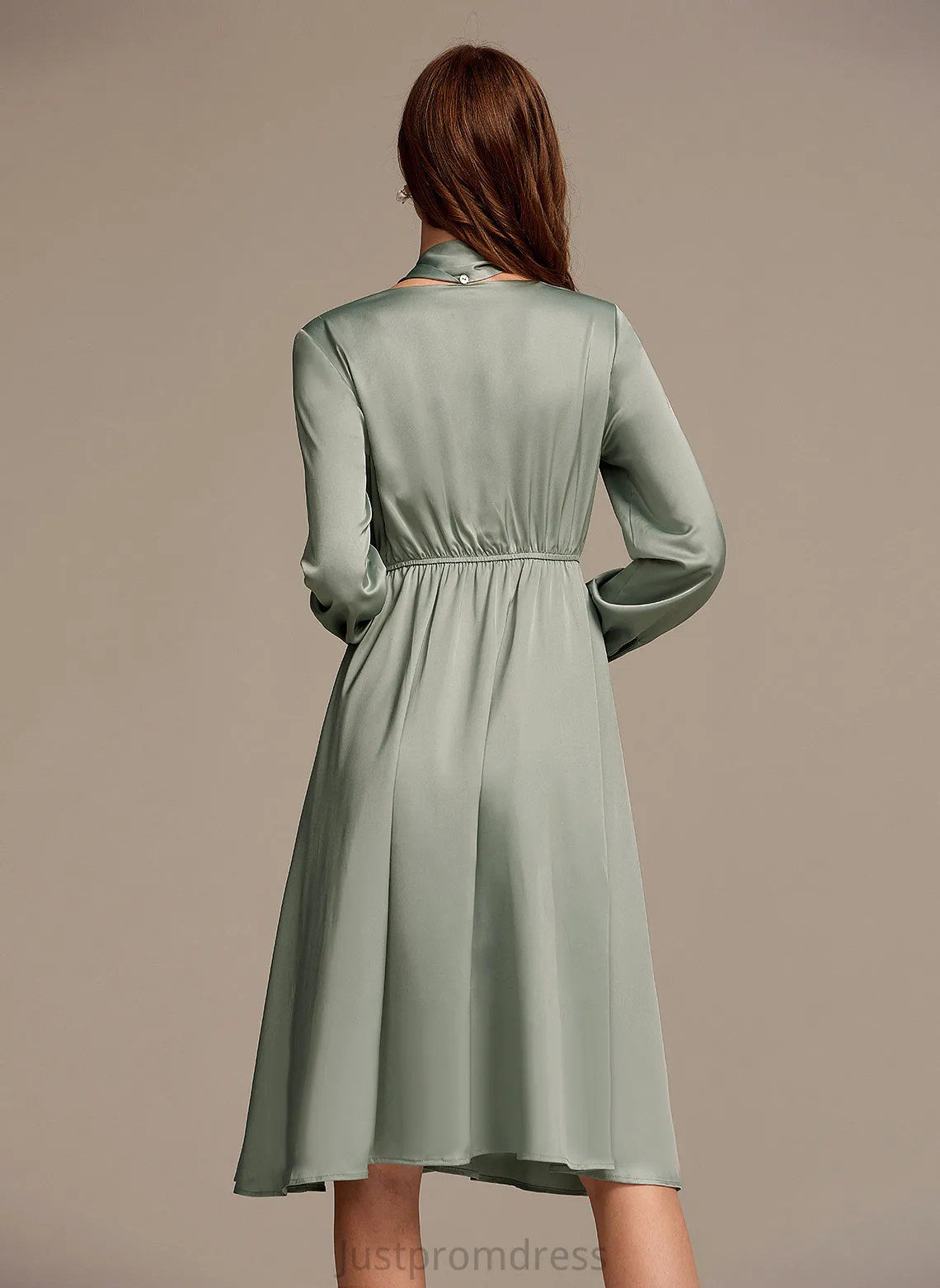 Jessica Club Dresses Long Bow(s) Dresses Midi A-line V-Neck Satin Elegant Sleeves