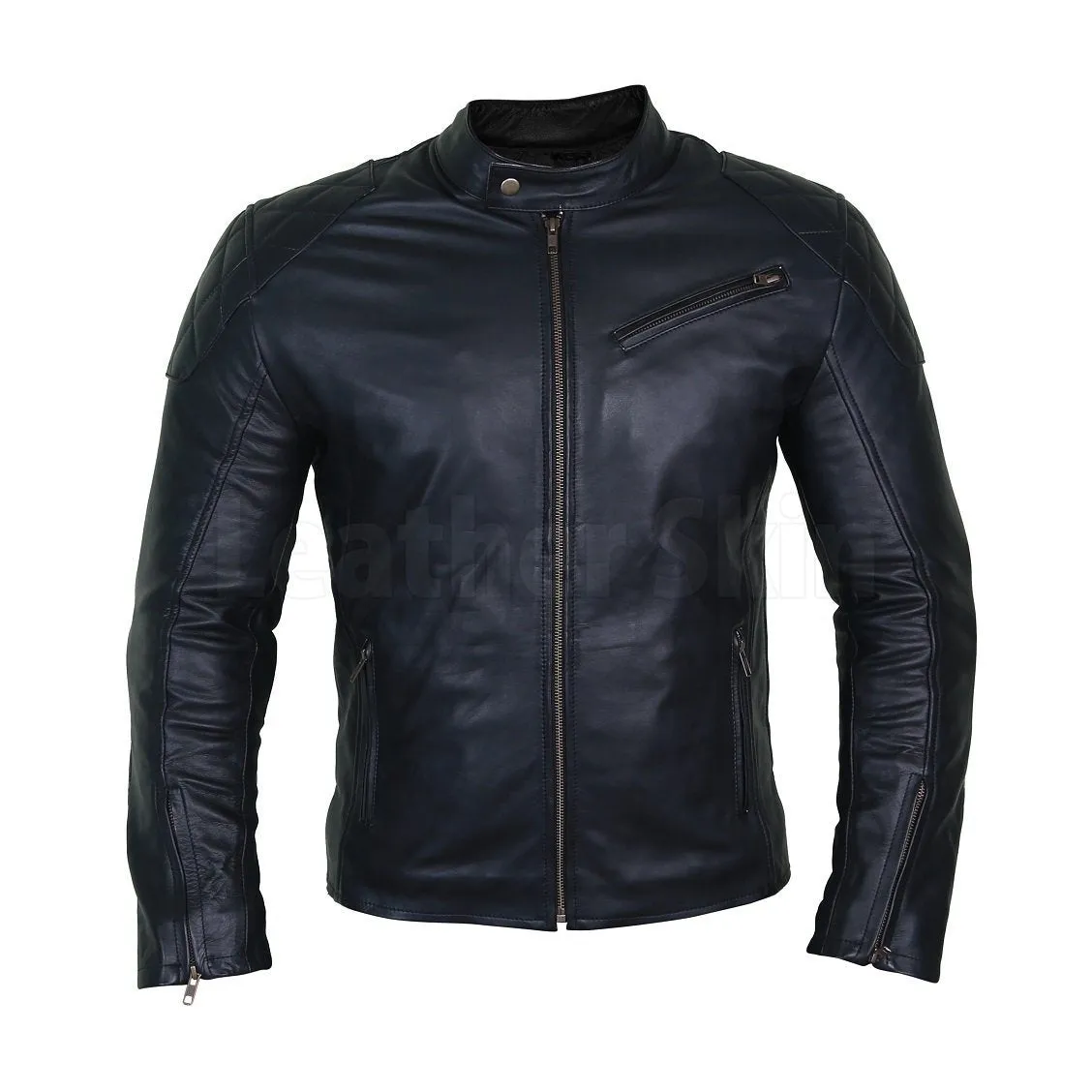 Leather Skin Men Black Cow Skin Biker Motorcycle Leather Jacket