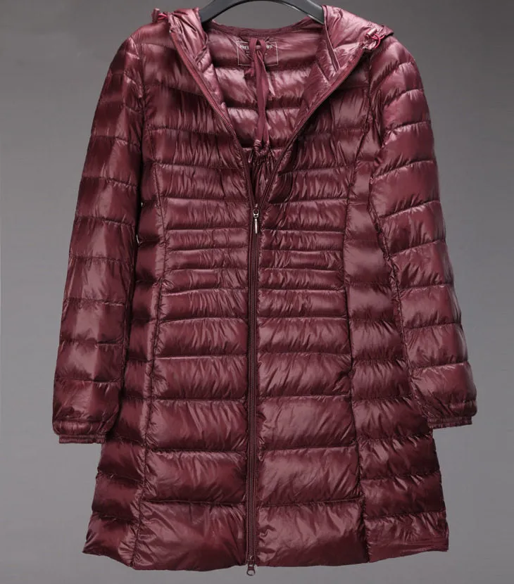 Lightweight Down Jacket Mid-length, Autumn And Winter Hooded Plus Fat Plus Size