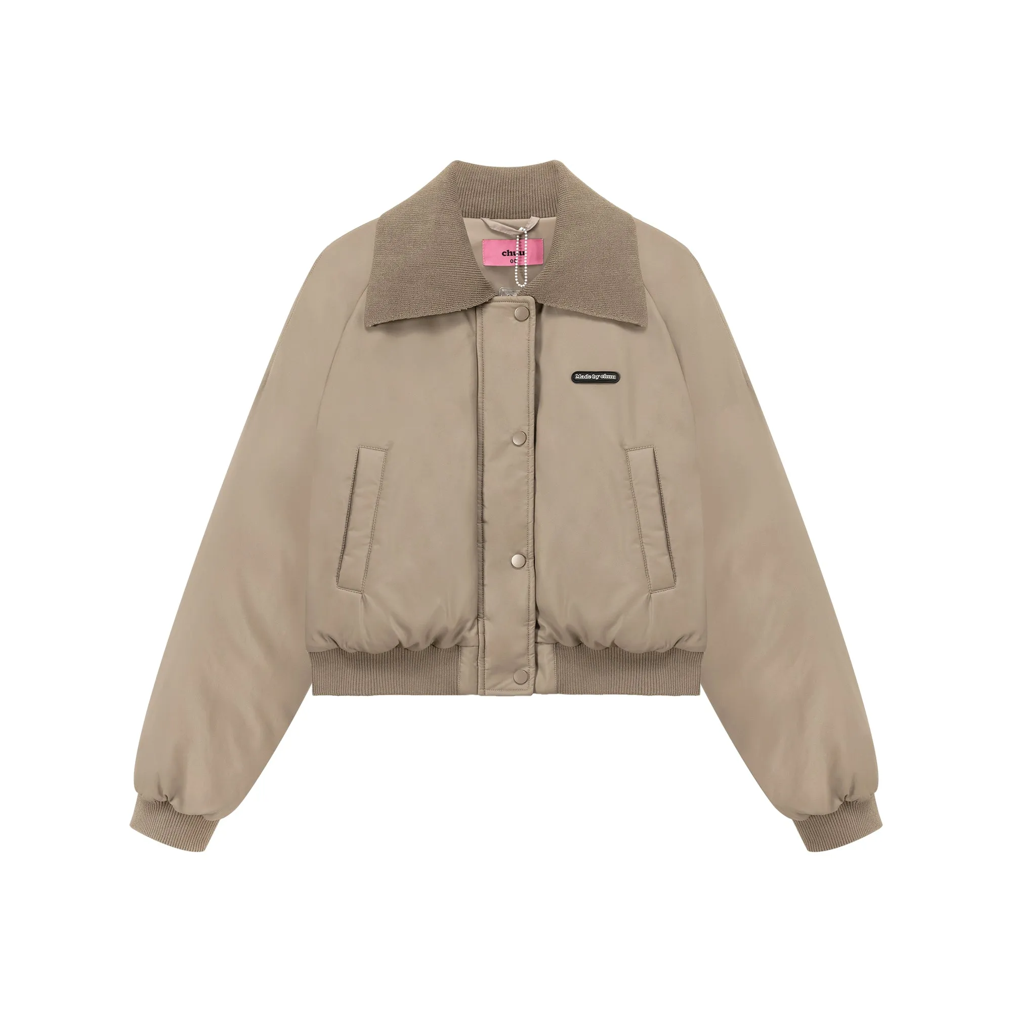Logo Collar Leather Padded Jacket