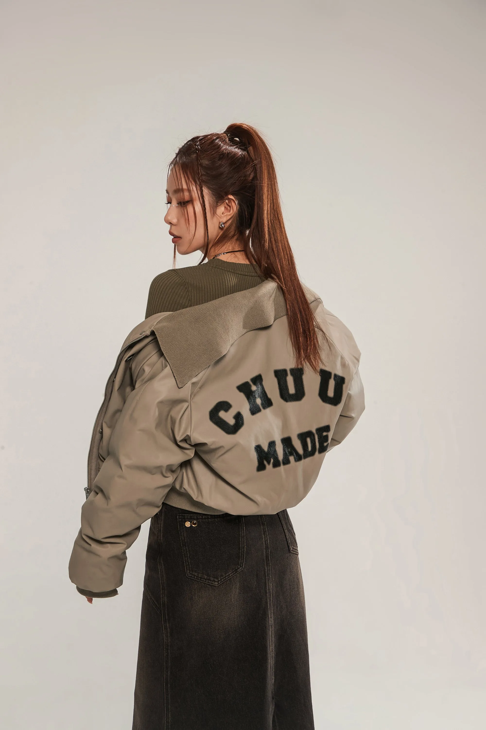 Logo Collar Leather Padded Jacket