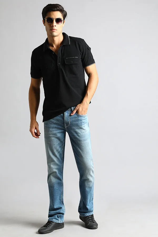 Lt Blue 5 Pocket Mid Rise Loose Boot Leg Jeans
