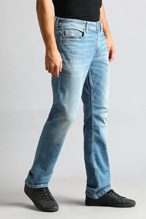 Lt Blue 5 Pocket Mid Rise Loose Boot Leg Jeans