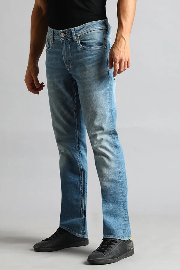Lt Blue 5 Pocket Mid Rise Loose Boot Leg Jeans