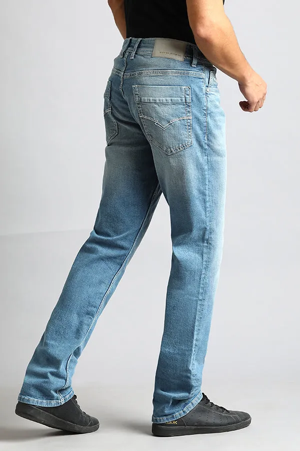 Lt Blue 5 Pocket Mid Rise Loose Boot Leg Jeans