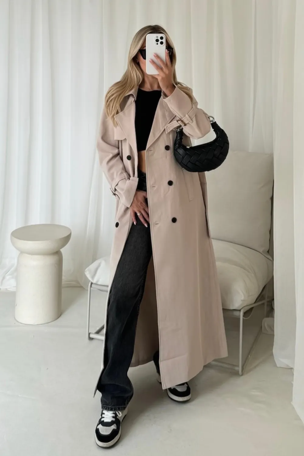 Mollie beige long trench coat