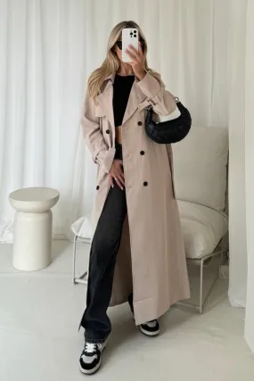 Mollie beige long trench coat