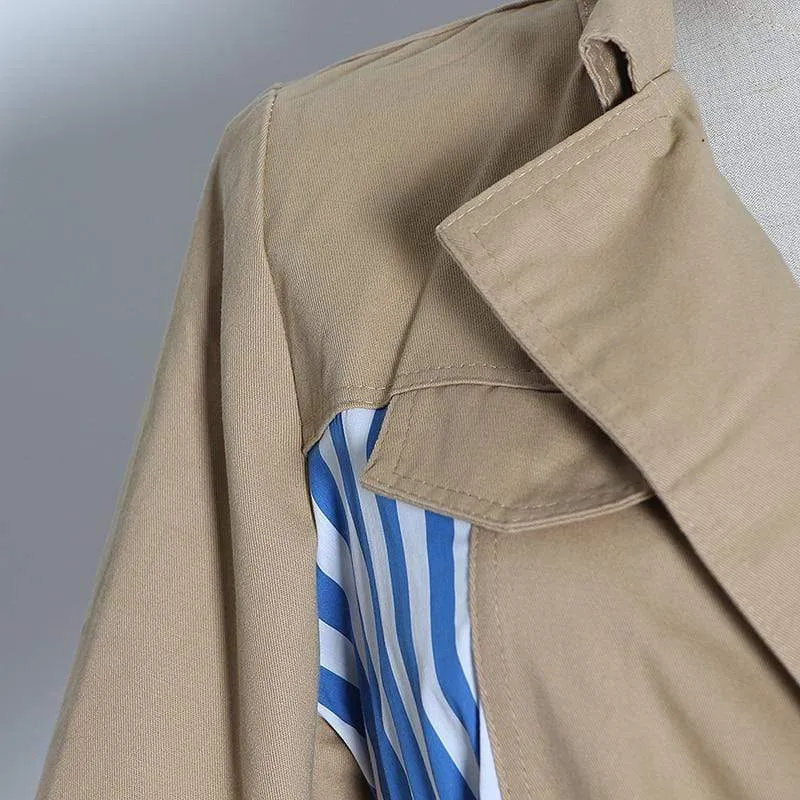 PATCHWORK STRIPED TRENCH COAT